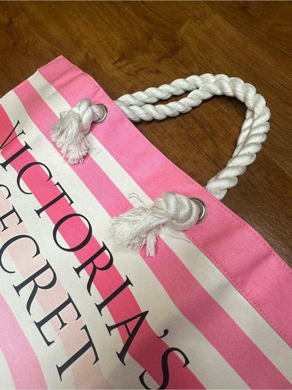 Victoria's Secret Pink & White Striped Rope-Handle Tote Bag